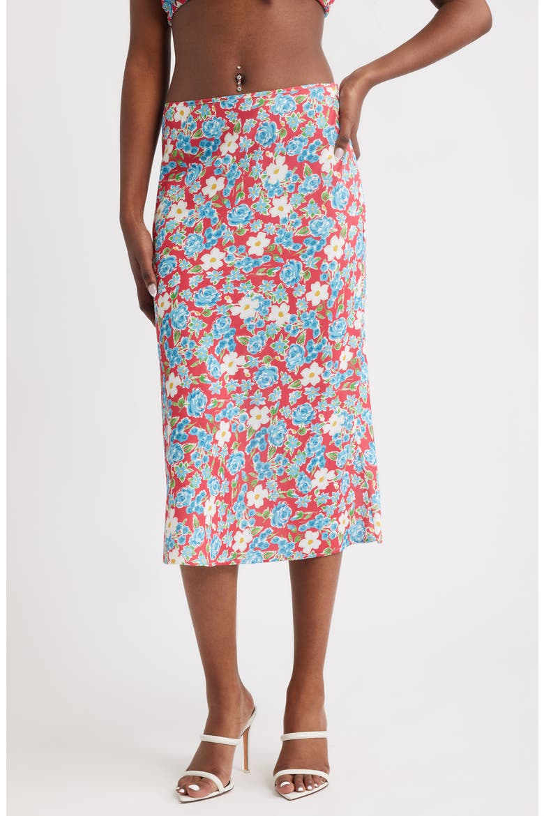 Floral Midi Skirt, Main, color, RED MULTI