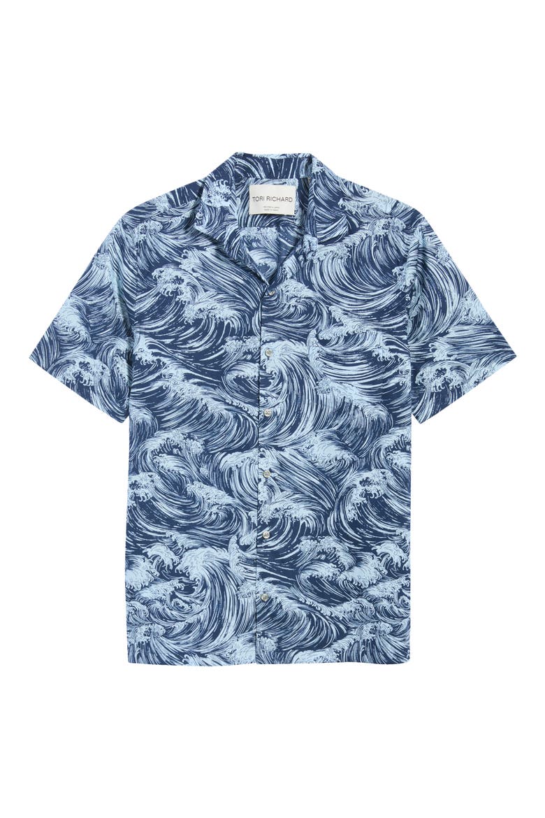 Gnarly Wave Print Camp Shirt, Alternate, color, NAVY