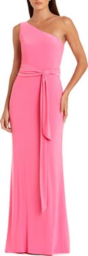 Mac Duggal Women's Jersey One Shoulder Belted Trumpet Gown