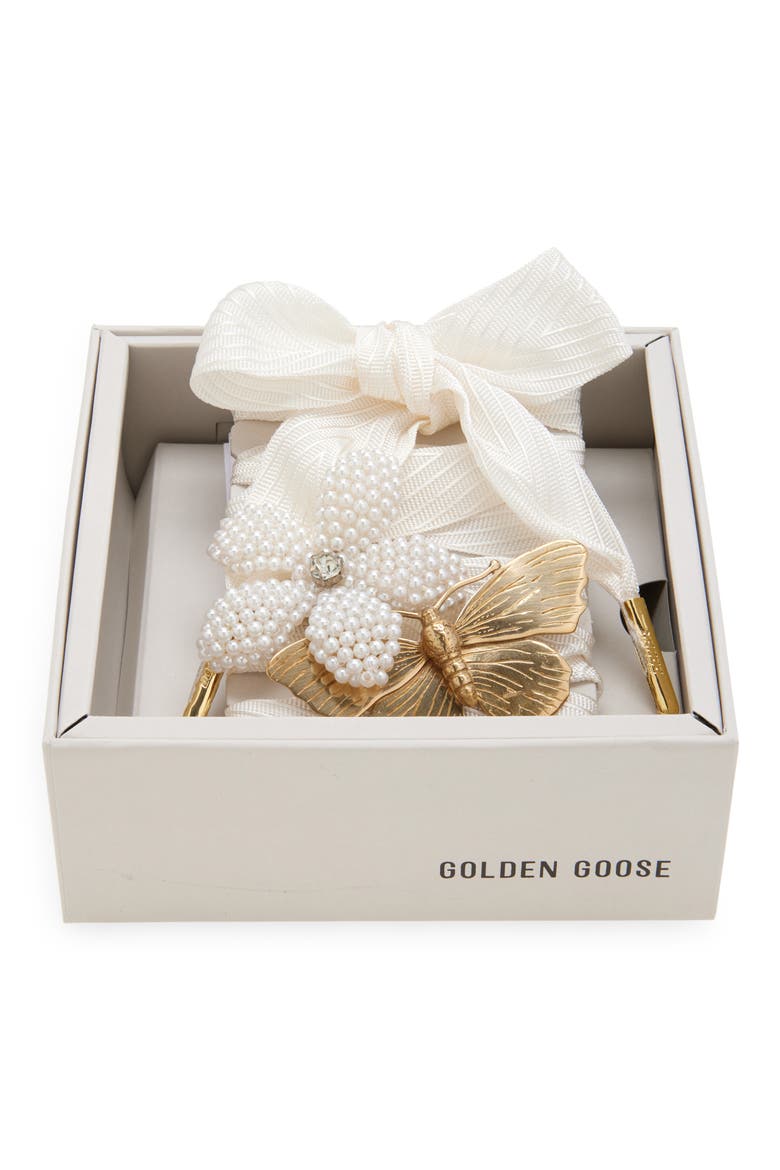 Skins Stripe Butterfly Charm Shoelaces, Main, color, CREAM