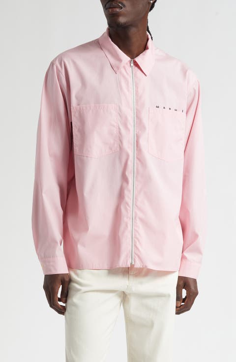 Hidden Logo Organic Cotton Poplin Zip Shirt