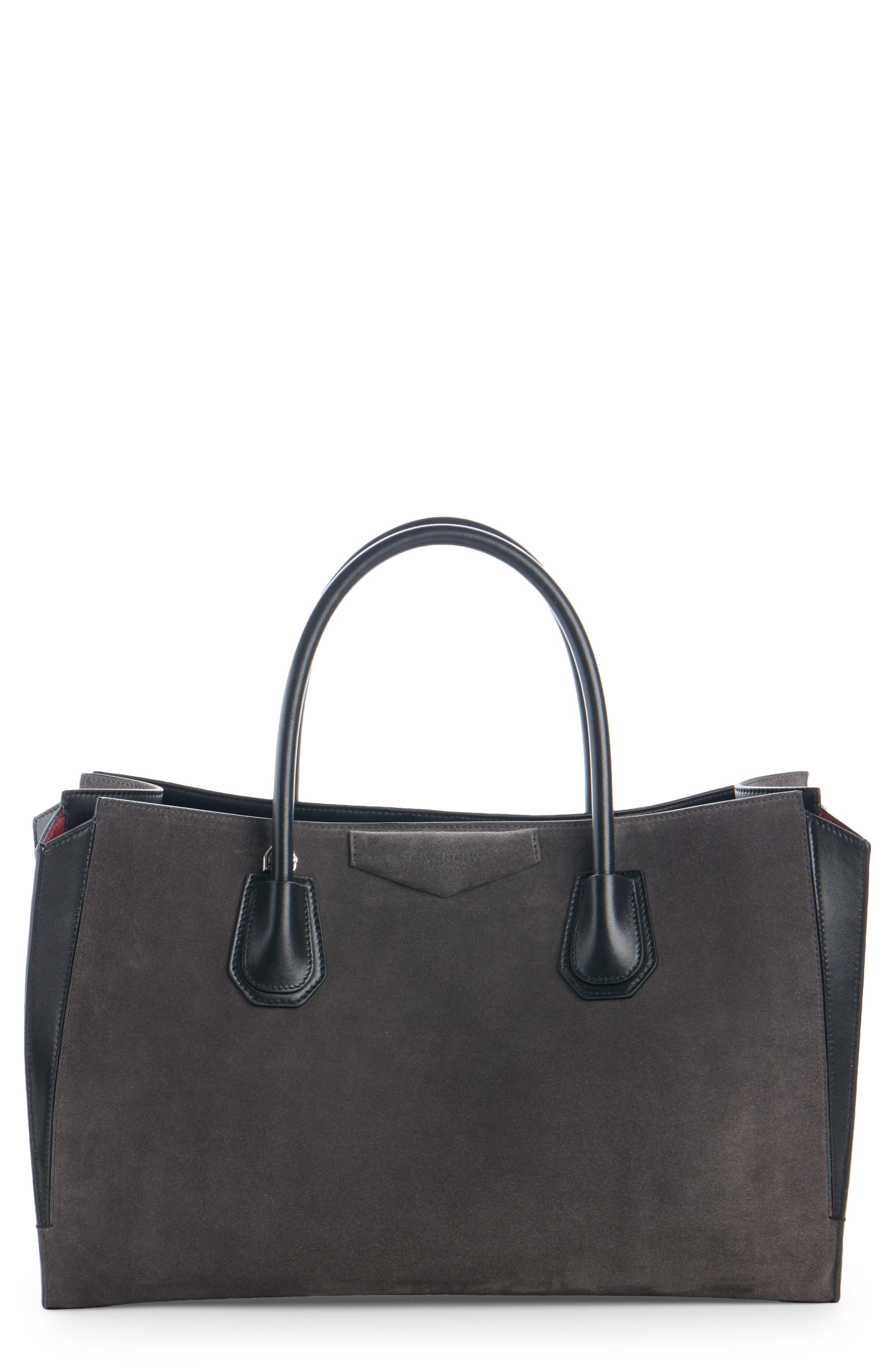 Small Antigona Catchall Leather & Suede Tote, Main, color, DARK GREY