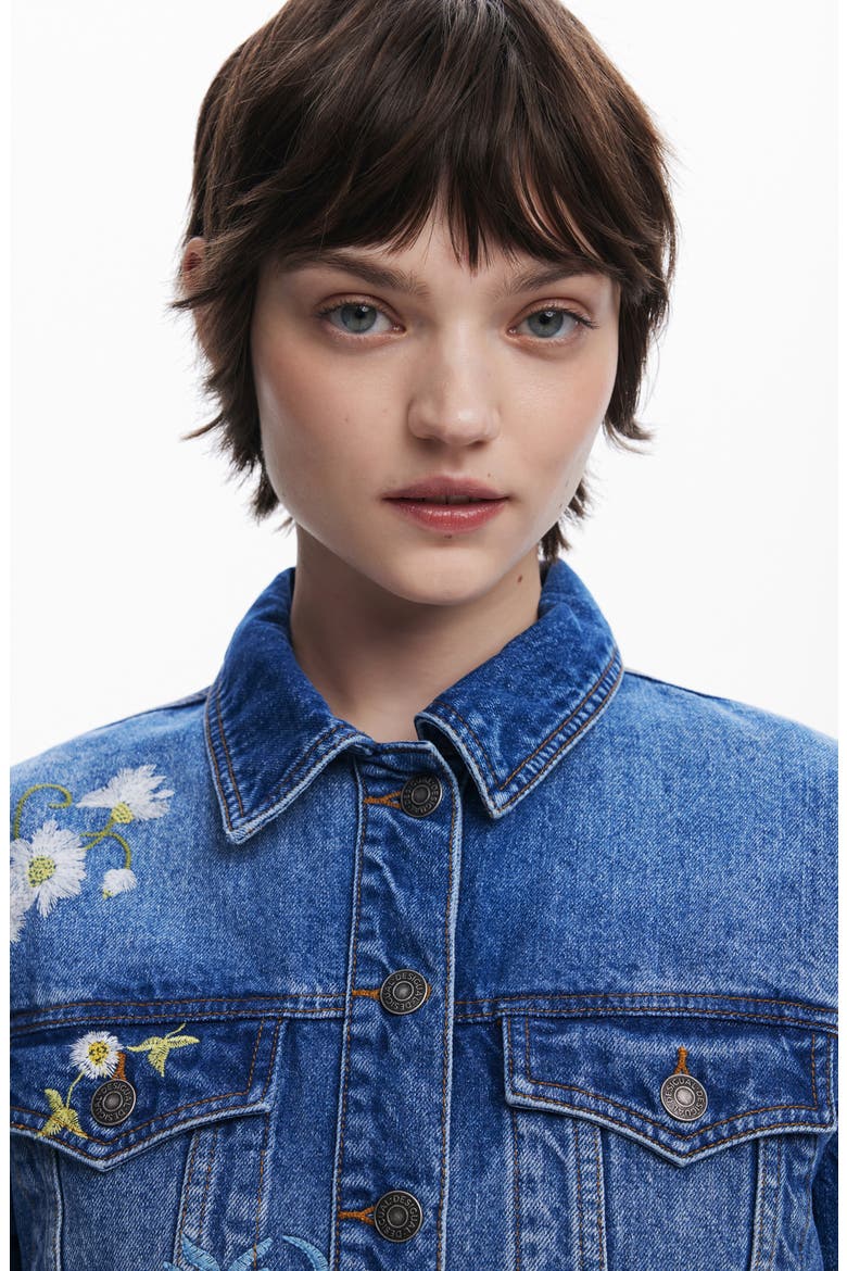 Embroidered Denim Trucker Jacket, Alternate, color, MEDIUM BLUE