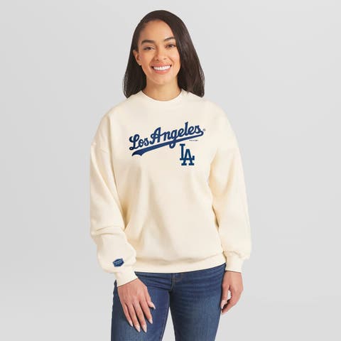 Women's WEAR by Erin Andrews Cream Los Angeles Dodgers Heavyweight Crew Neck Sweatshirt