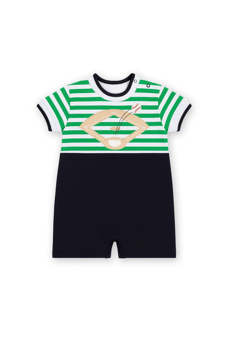 Stripe Knit Shortall With Baseball Field, Main, color, Green/Navy