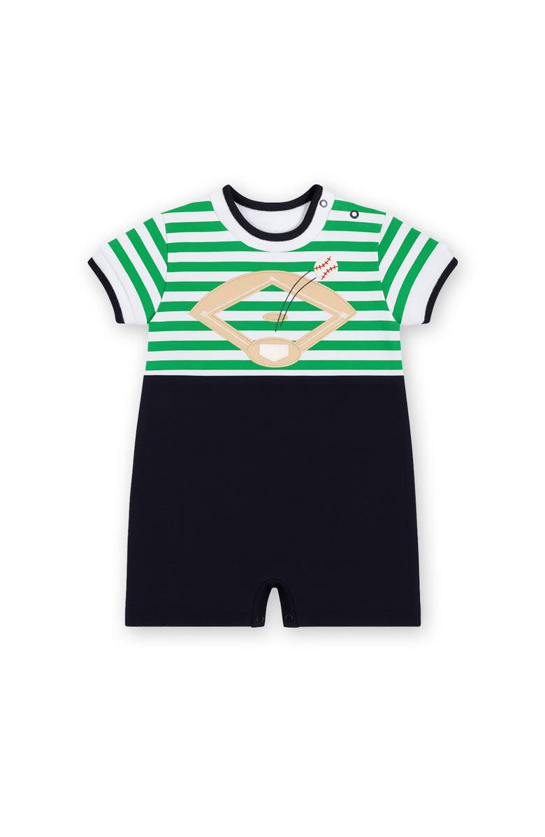 Florence Eiseman Stripe Knit Shortall With Baseball Field, Main, color, Green/Navy