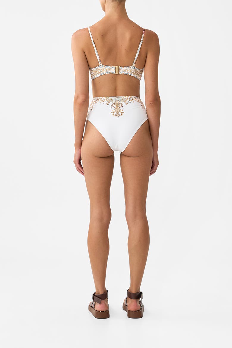 High Waist Bikini Bottom W Pleat Waist Trim Ottoman Dynasty, Alternate, color, Ottoman Dynasty