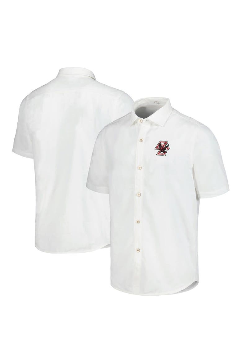 Men's Tommy Bahama White Boston College Eagles Coconut Point Palm Vista IslandZone Camp Button-Up Shirt, Main, color, White