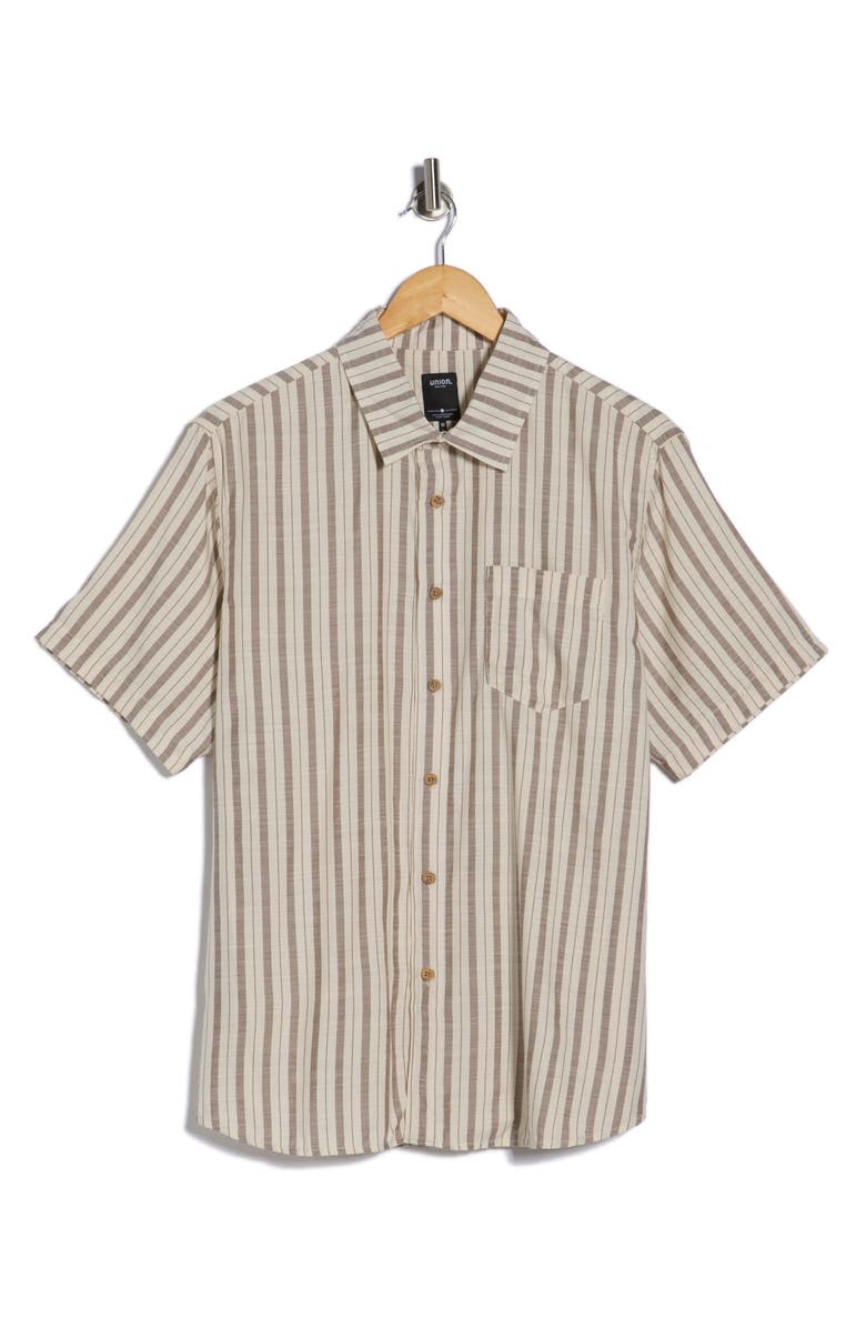 Union Venice Yarn Dyed Slub Short Sleeve Button-Up Shirt, Main, color, Powder
