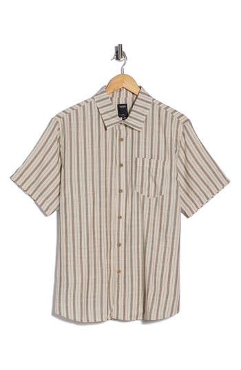 Union Venice Yarn Dyed Slub Short Sleeve Button-up Shirt In Gray