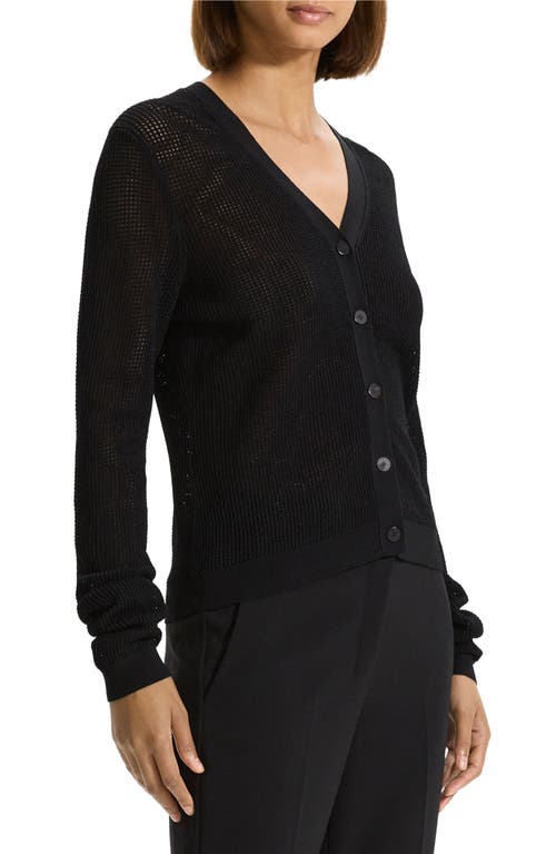 Theory Mini Pointelle Stitch Crepe Cardigan In Black