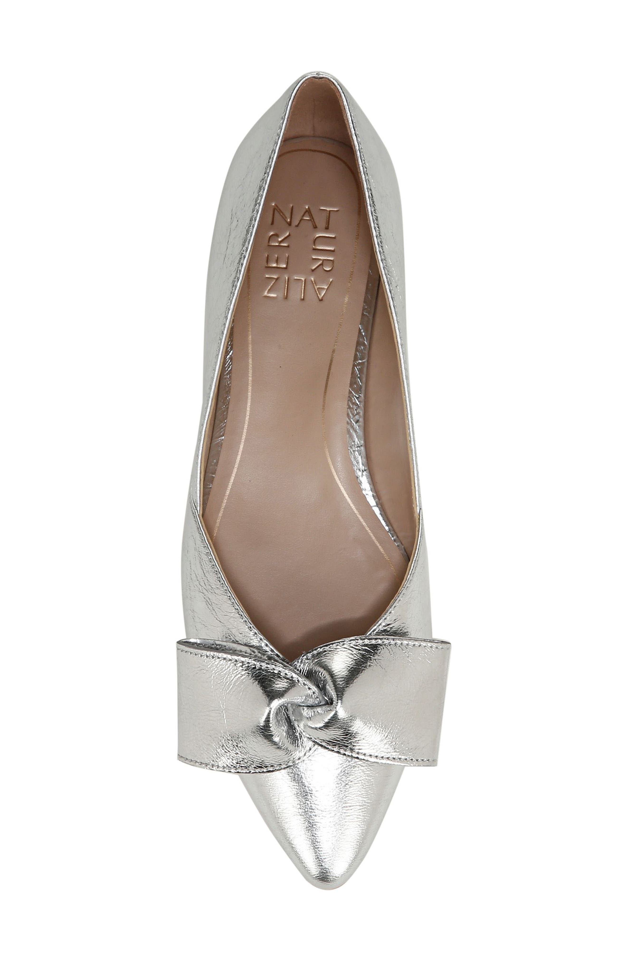 Naturalizer Havana Bow Pointed Toe Flat, Alternate, color, Silver