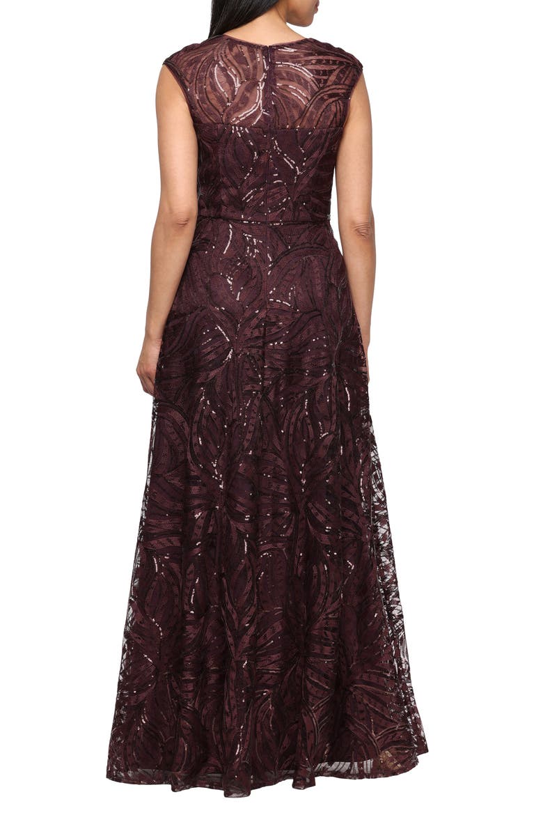 Sequin Embroidered Gown, Alternate, color, MAROON