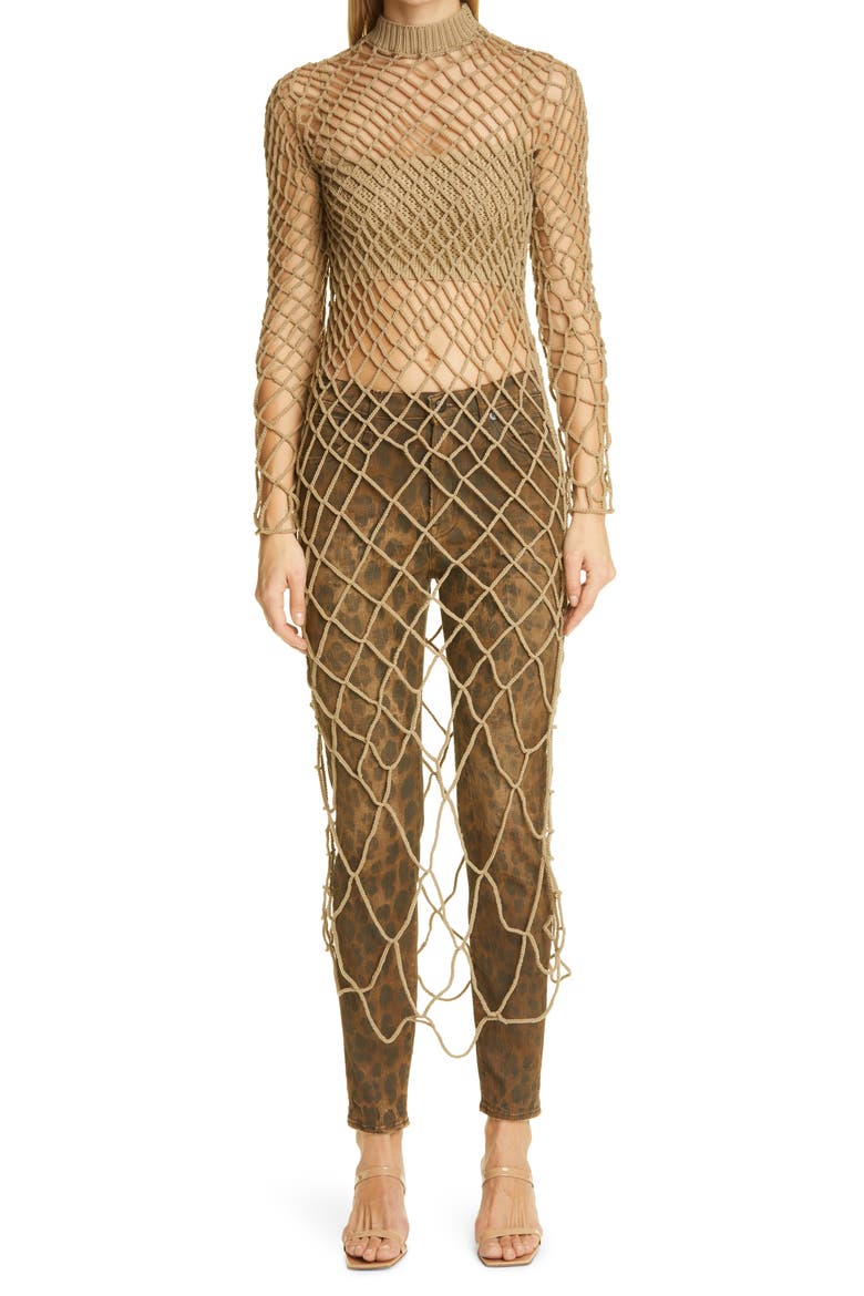 Long Sleeve Melting Crochet Dress, Alternate, color, BURLAP