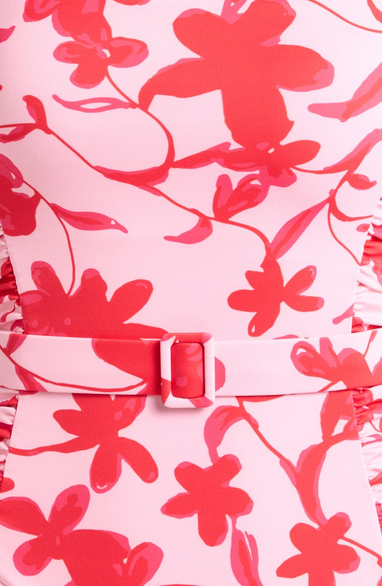 Hutch Ruched Belted One-Piece Swimsuit, Alternate, color, Lipstick Floral