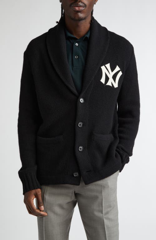 Ralph Lauren X Yankees Cashmere Cardigan In Classic Black W/cream
