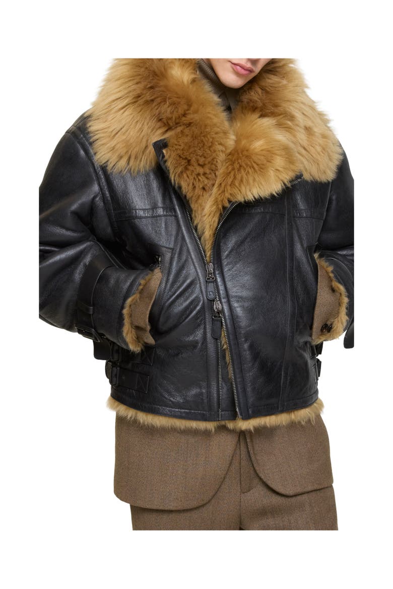 Cropped Shearling Aviator Jacket, Alternate, color, Black