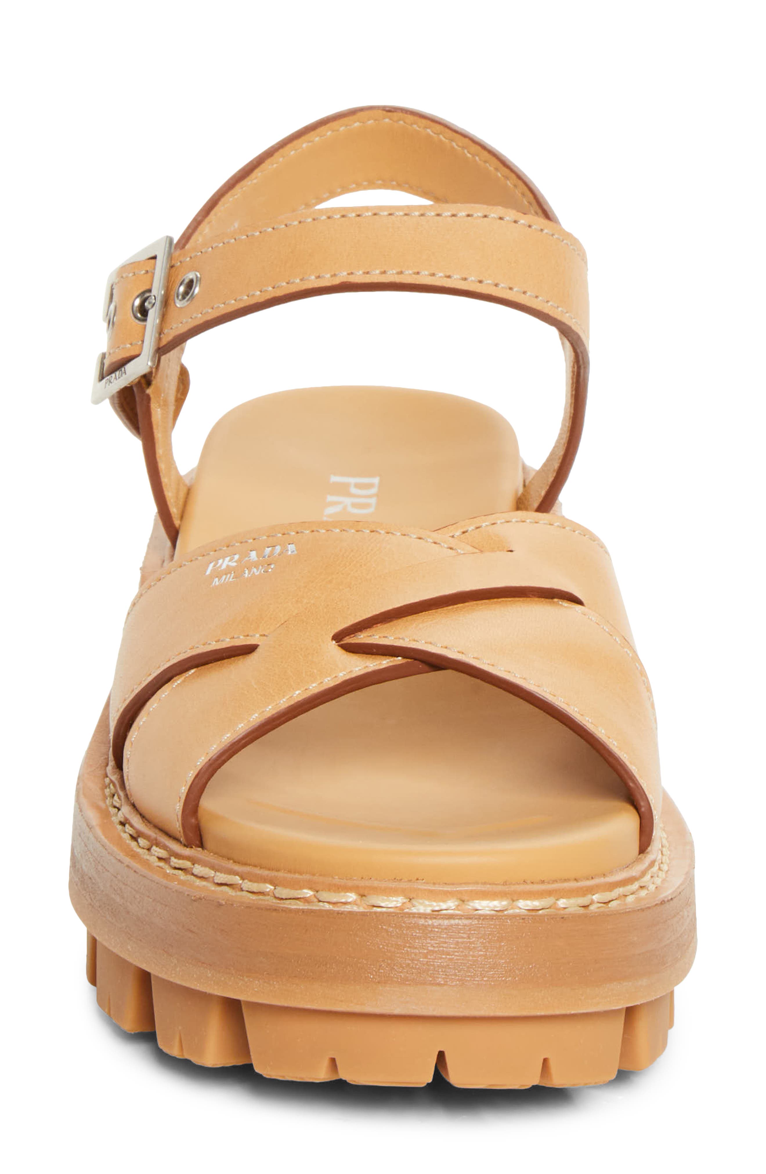Prada Crisscross Platform Sandal, Alternate, color, Naturale