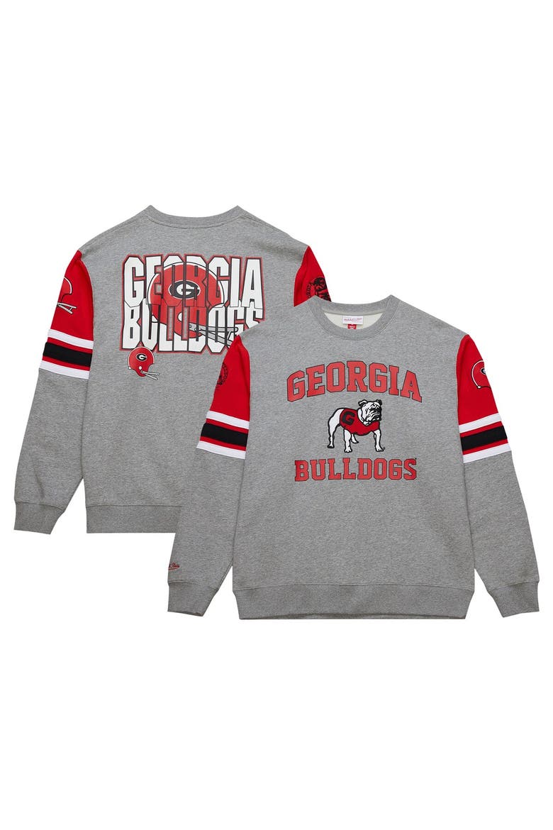 Men's Mitchell & Ness Grey Heather Georgia Bulldogs Throwback Allover 4.0 Pullover Sweatshirt, Main, color, Heather Gray