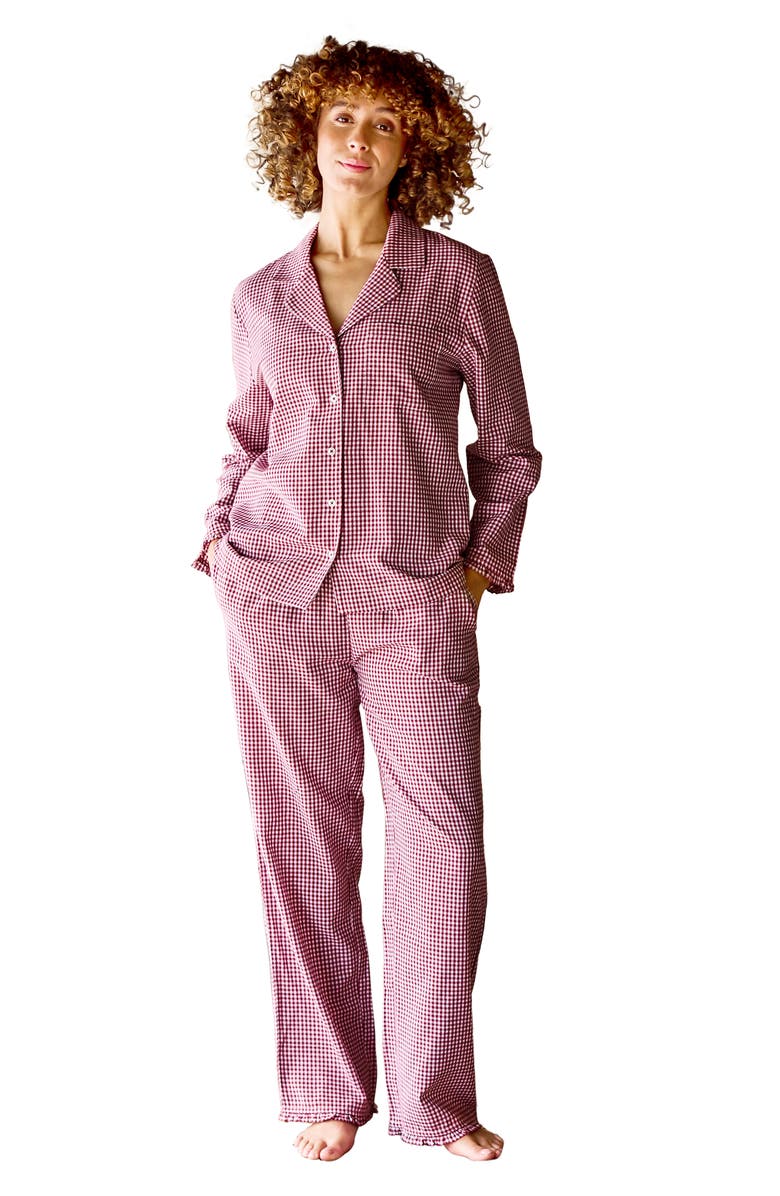 CHRISTY Gingham Ruffle Yarn-Dyed Pyjamas, Alternate, color, Red