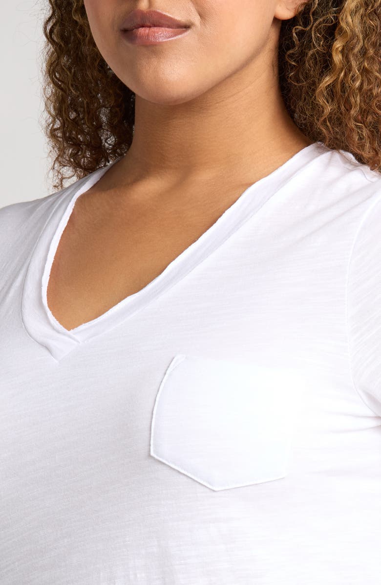Caslon<sup>®</sup> Short Sleeve Cotton & Modal V-Neck Pocket T-Shirt, Alternate, color, White