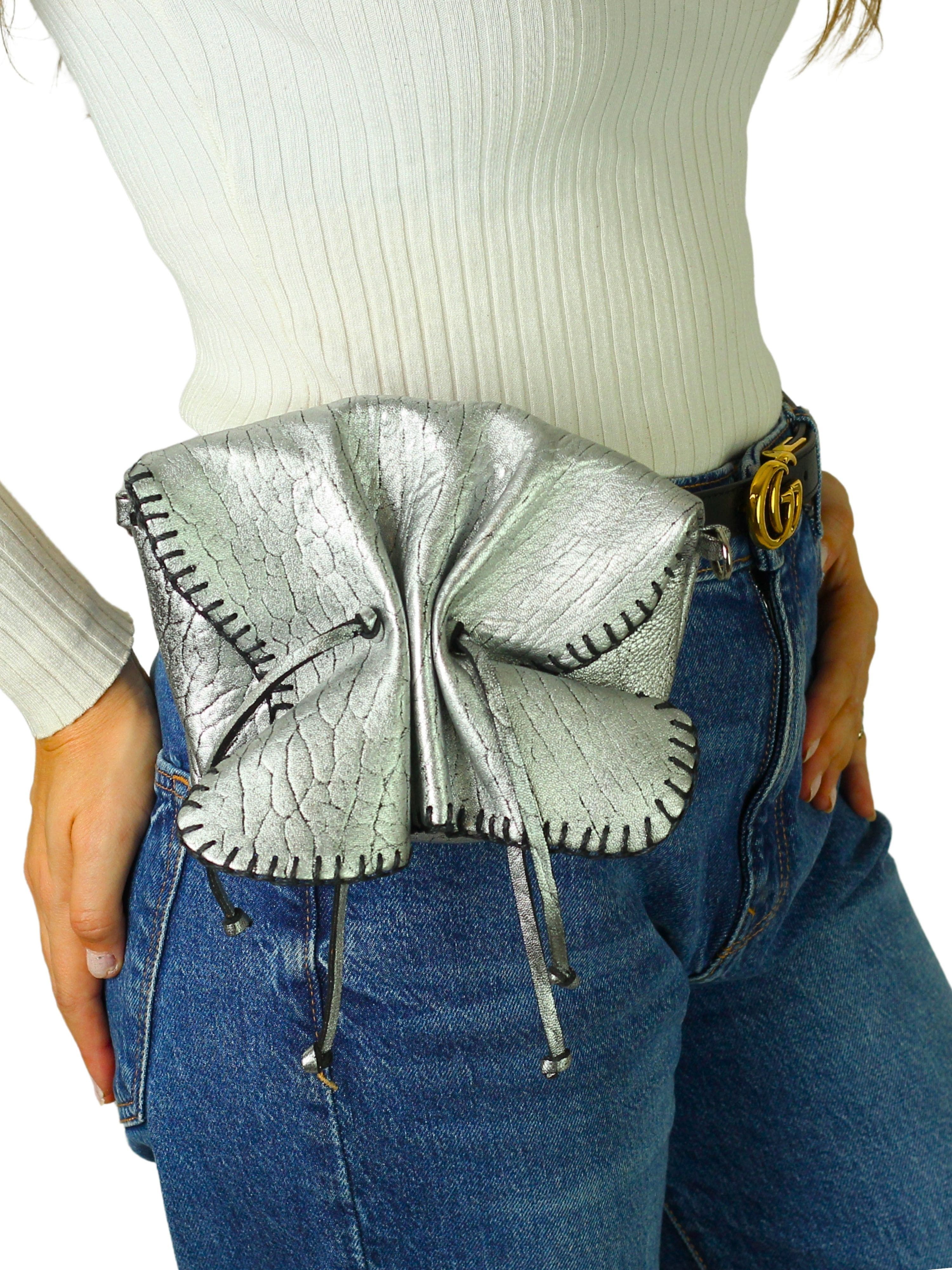 Carlos Falchi Mini Butterfly Lambskin Convertible Crossbody Bag, Alternate, color, Liquid Silver