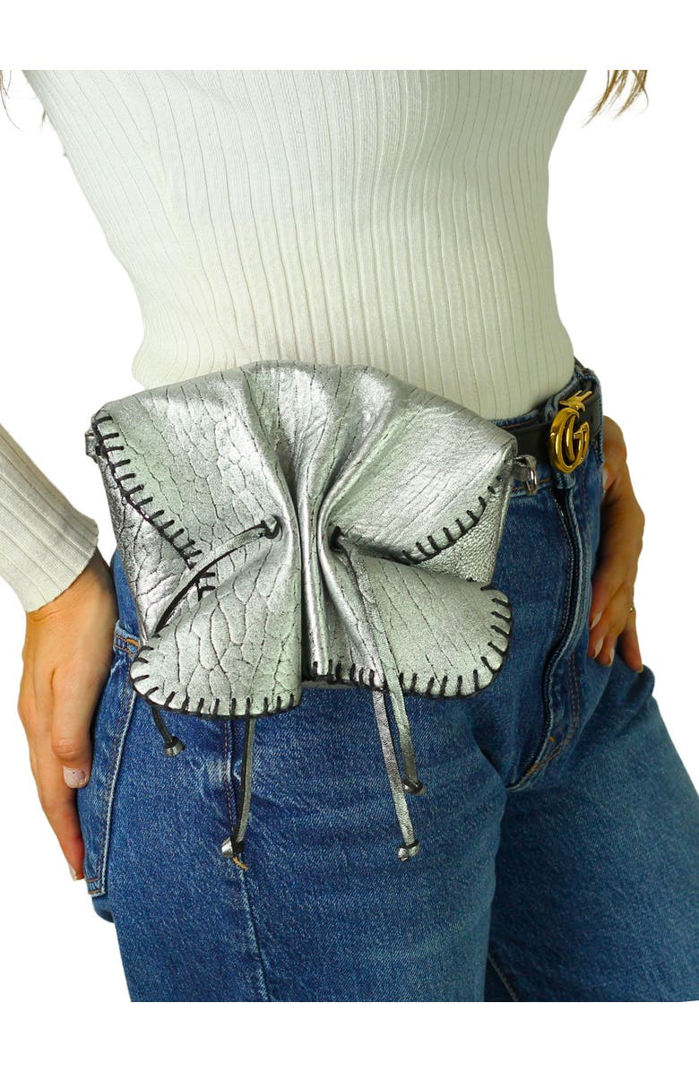 Carlos Falchi Mini Butterfly Lambskin Convertible Crossbody Bag, Alternate, color, Liquid Silver