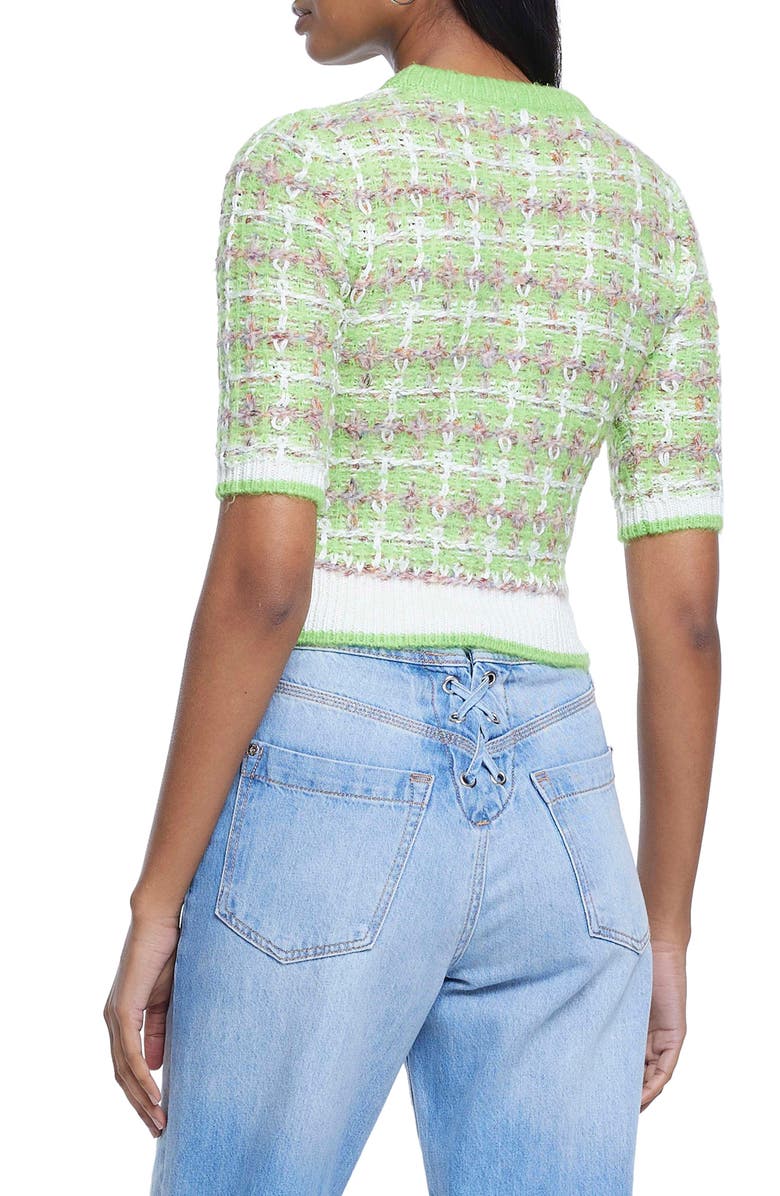 River Island Textured Check Short Sleeve Sweater, Alternate, color, Green