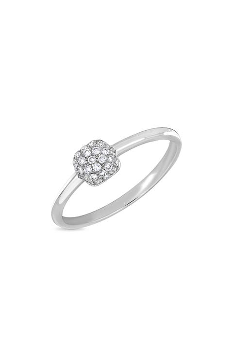 18K White Gold Pavé Diamond Cushion Ring