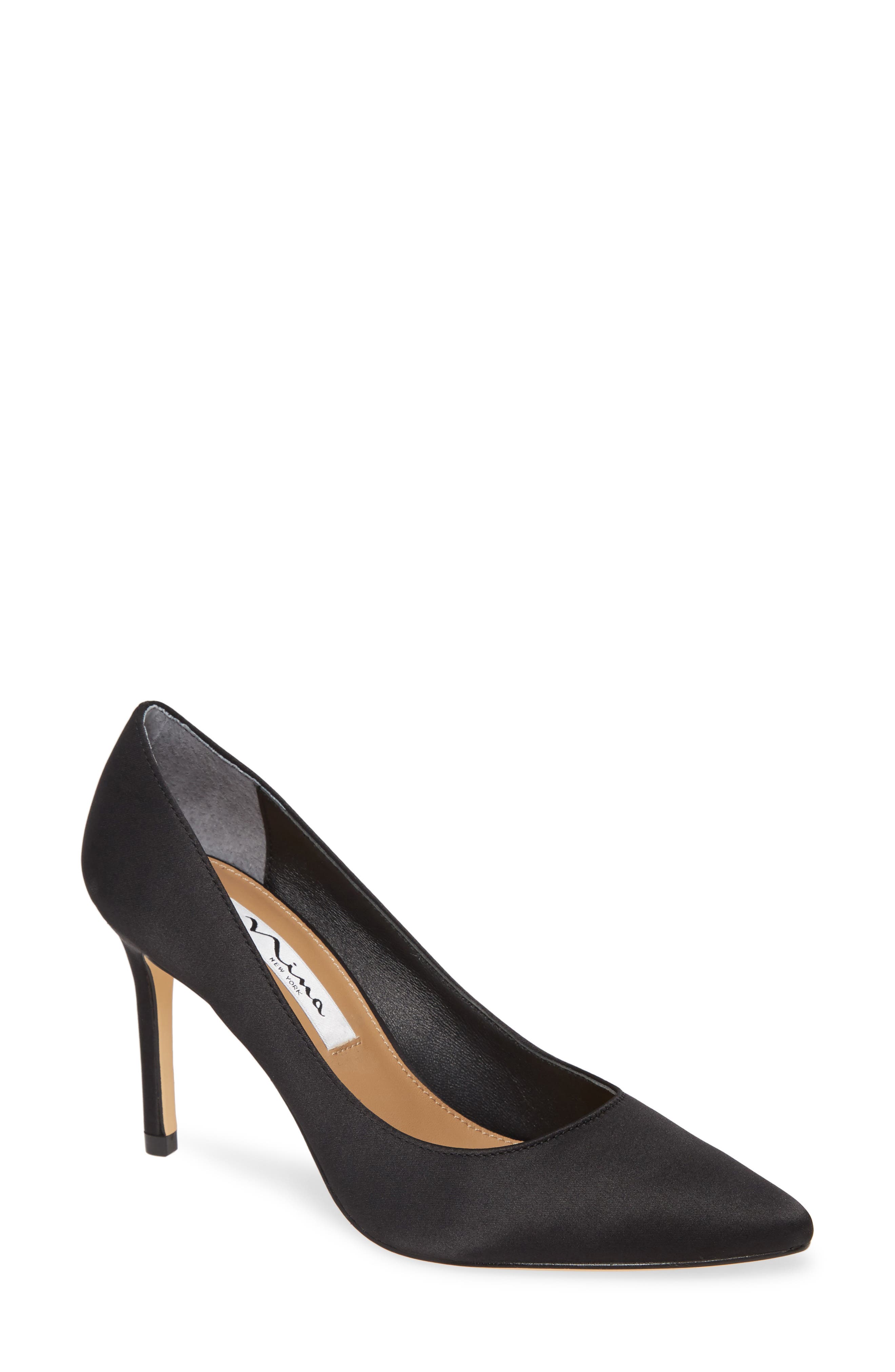 Nina 85 Pointy Toe Pump, Main, color, BLACK SATIN