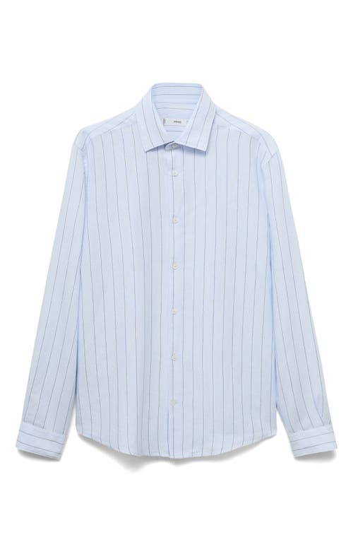 Mango Pinstripe Linen & Cotton Button-up Shirt In Blue
