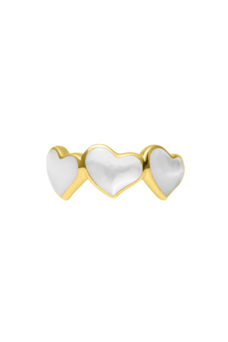 Triple Heart Gemstone Gold Vermeil Ring, Alternate, color, White Mother of Pearl