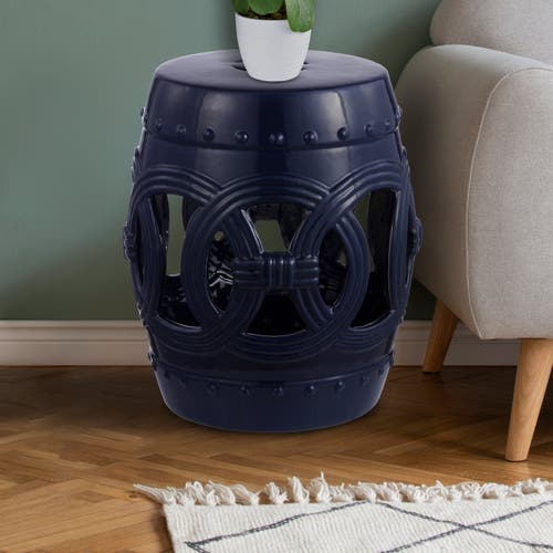 Jonathan Y Lucky Coins 16" Chinese Ceramic Drum Garden Stool In Navy