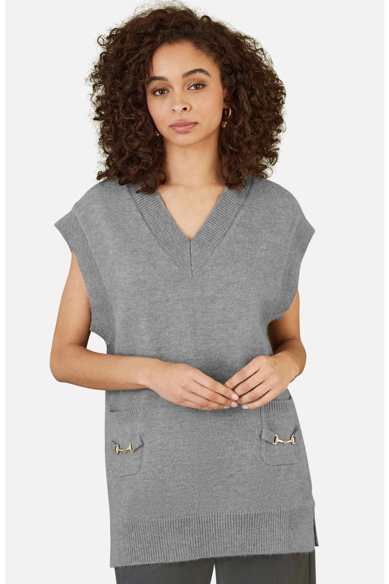 Knitted V-Neck Vest Tunic, Main, color, Grey