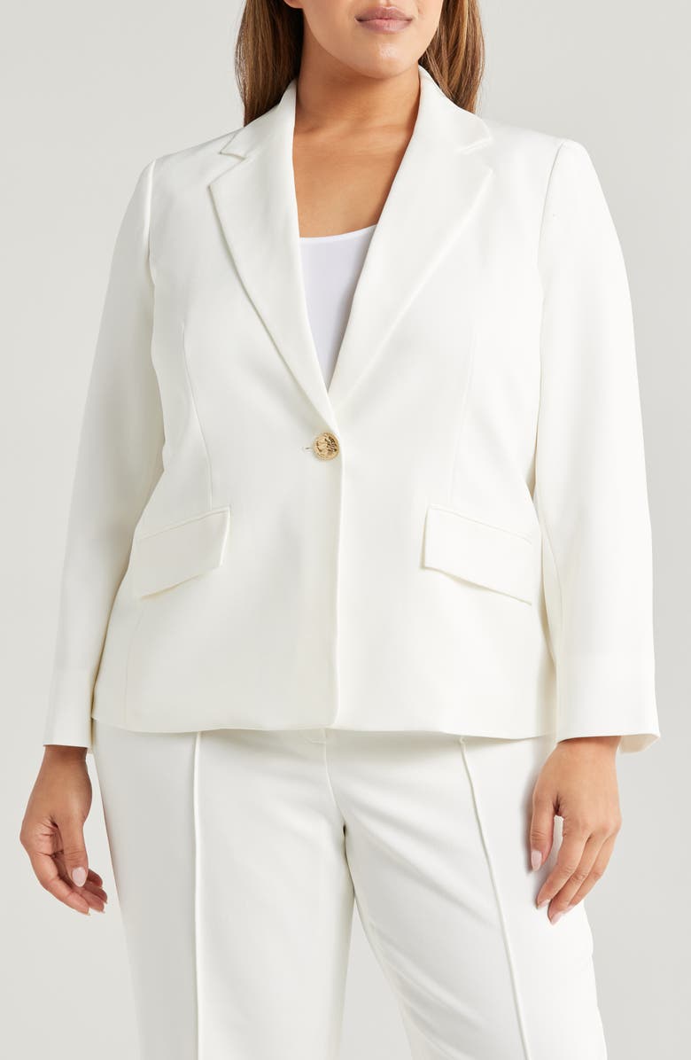 KASPER Stretch Crepe One-Button Blazer, Main, color, 