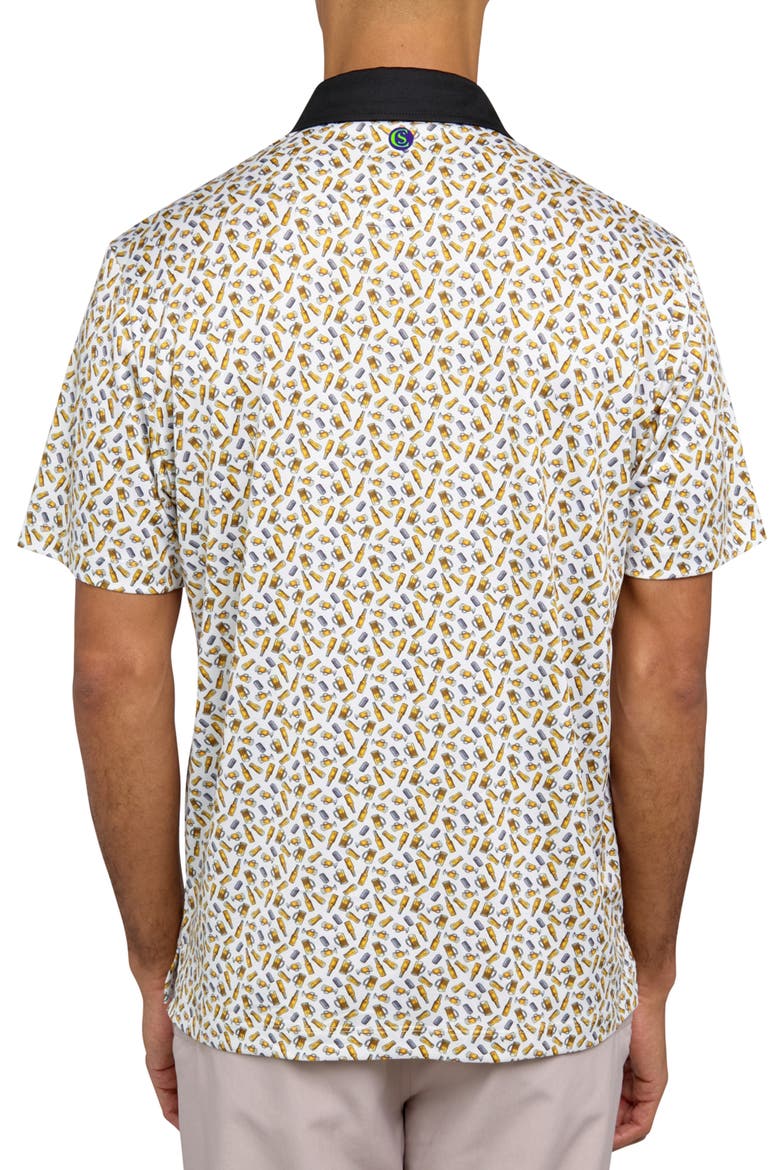 Regular Fit Micro Beers Print Recycled Performance Golf Polo, Alternate, color, WHITE/YELLOW