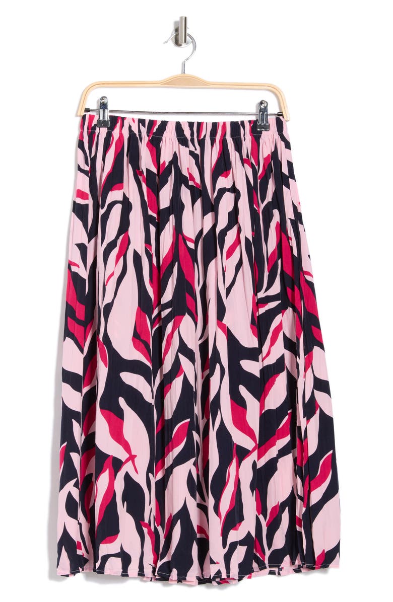 Adrianna Papell Leaf Print A-Line Midi Skirt, Alternate, color, Navy Leaf Vine