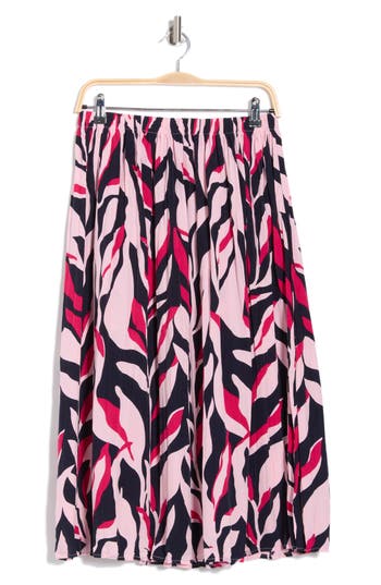 Adrianna Papell Leaf Print A-line Midi Skirt In Multi