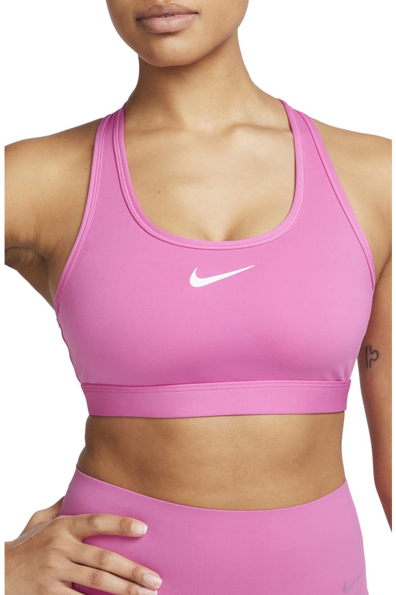 Dri-FIT Swoosh Medium Support Padded Sports Bra, Main, color, 675 PLAYFUL PINK/ WHITE