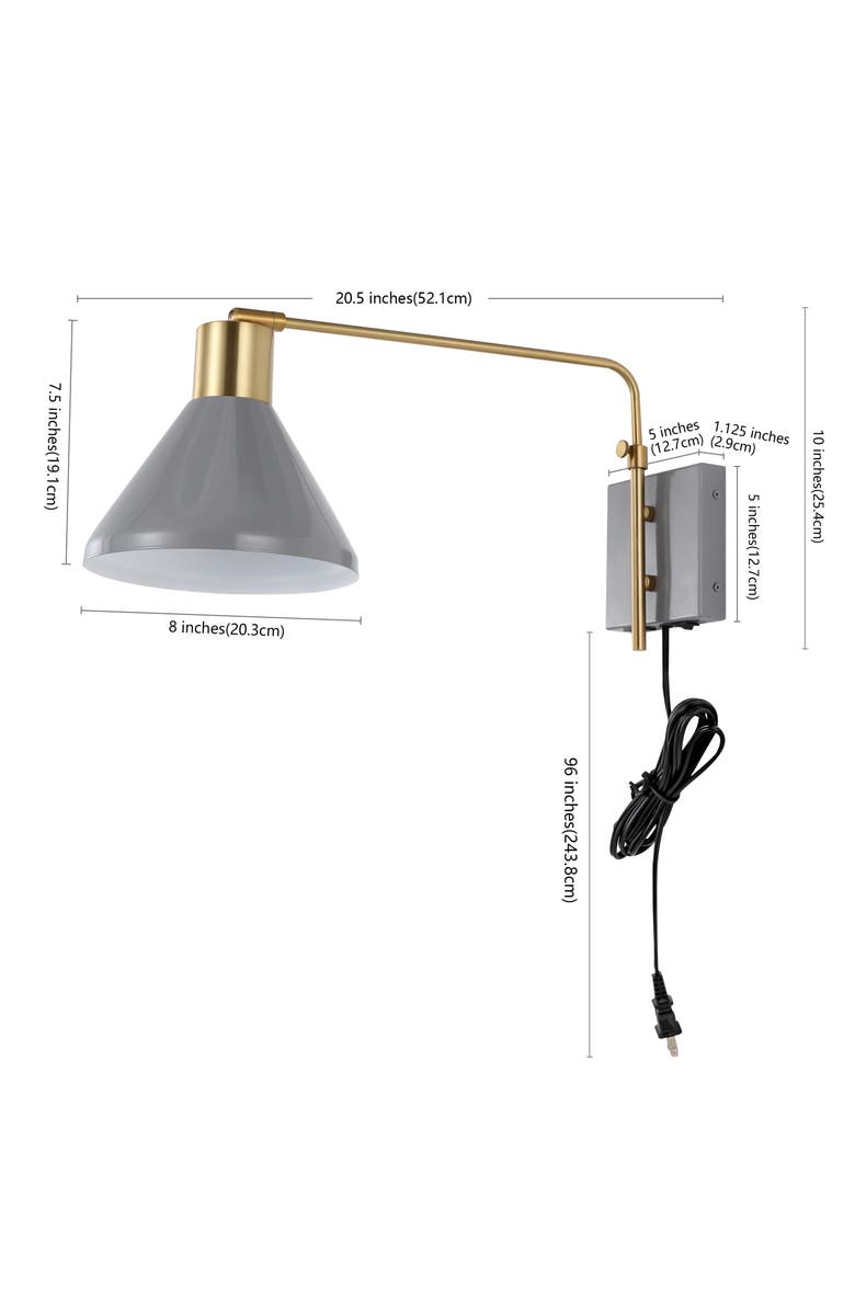 JONATHAN Y Max Swing Arm 1-Light Modern Midcentury Iron USB Charging Port LED Sconce, Alternate, color, Gray