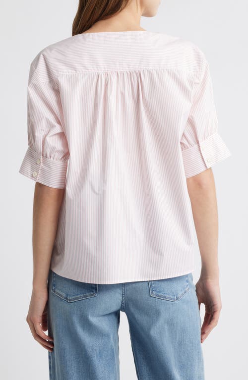 Frame Stripe Split Neck Organic Cotton Popover Top In Azalea Multi