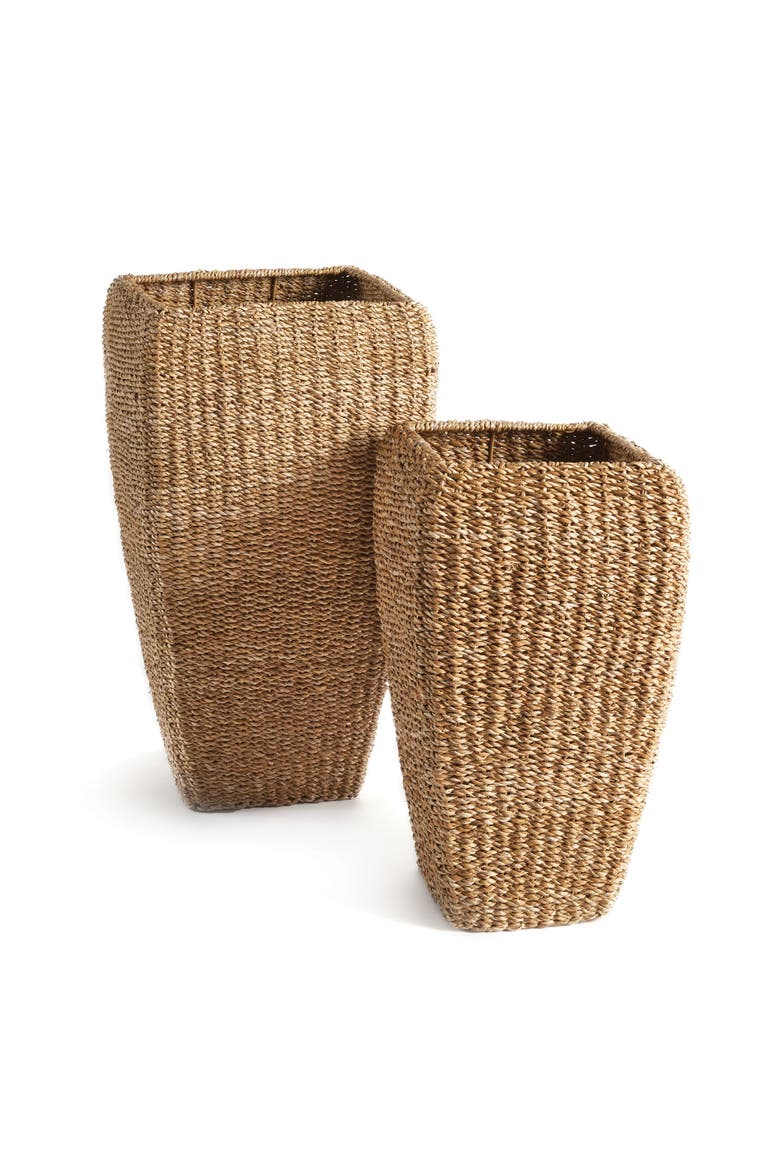 Seagrass Tall Square Planters, Set of 2, Main, color, Brown