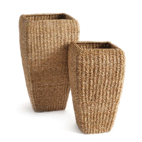 Seagrass Tall Square Planters, Set of 2