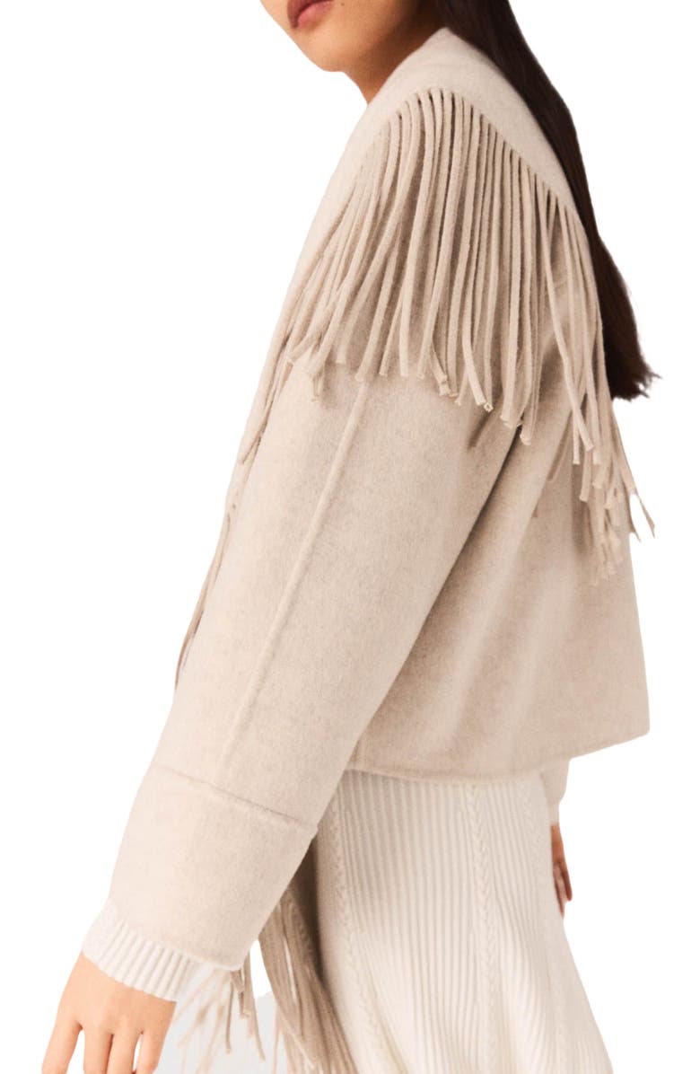 maje Cropped wool coat with removable scarf, Alternate, color, Ecru