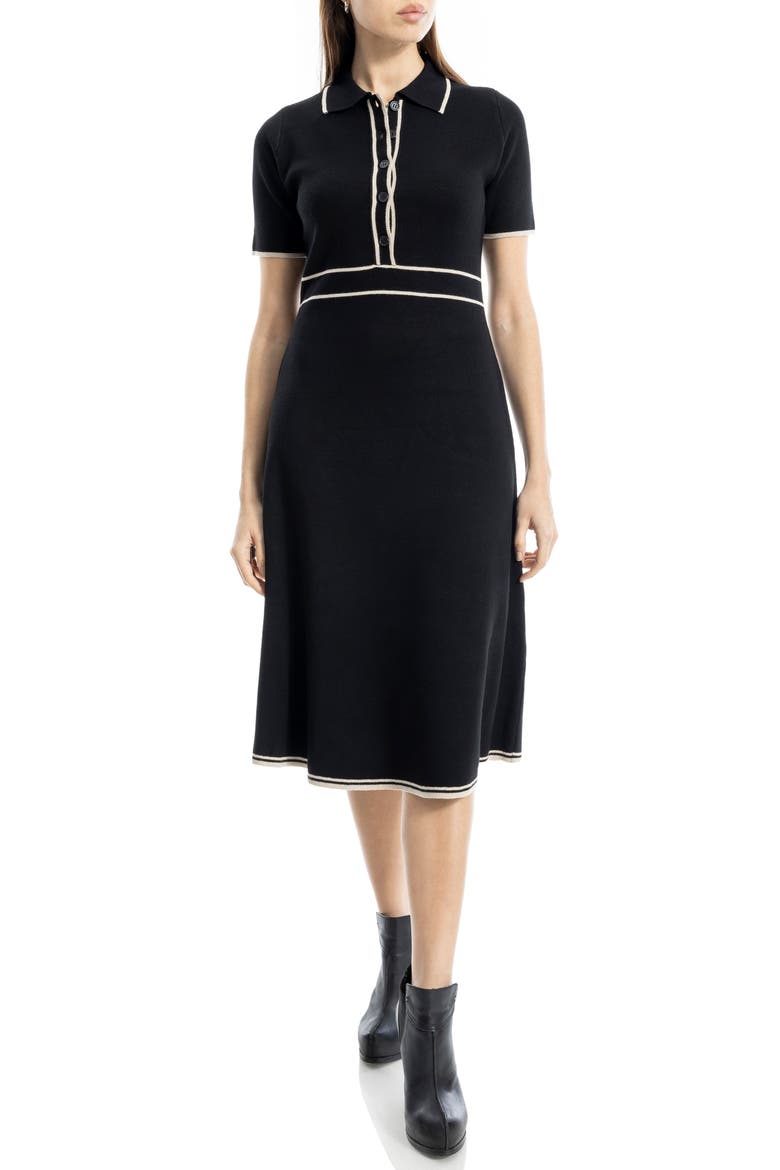 Short Sleeve Sweater Dress, Main, color, BLACK/ BONE