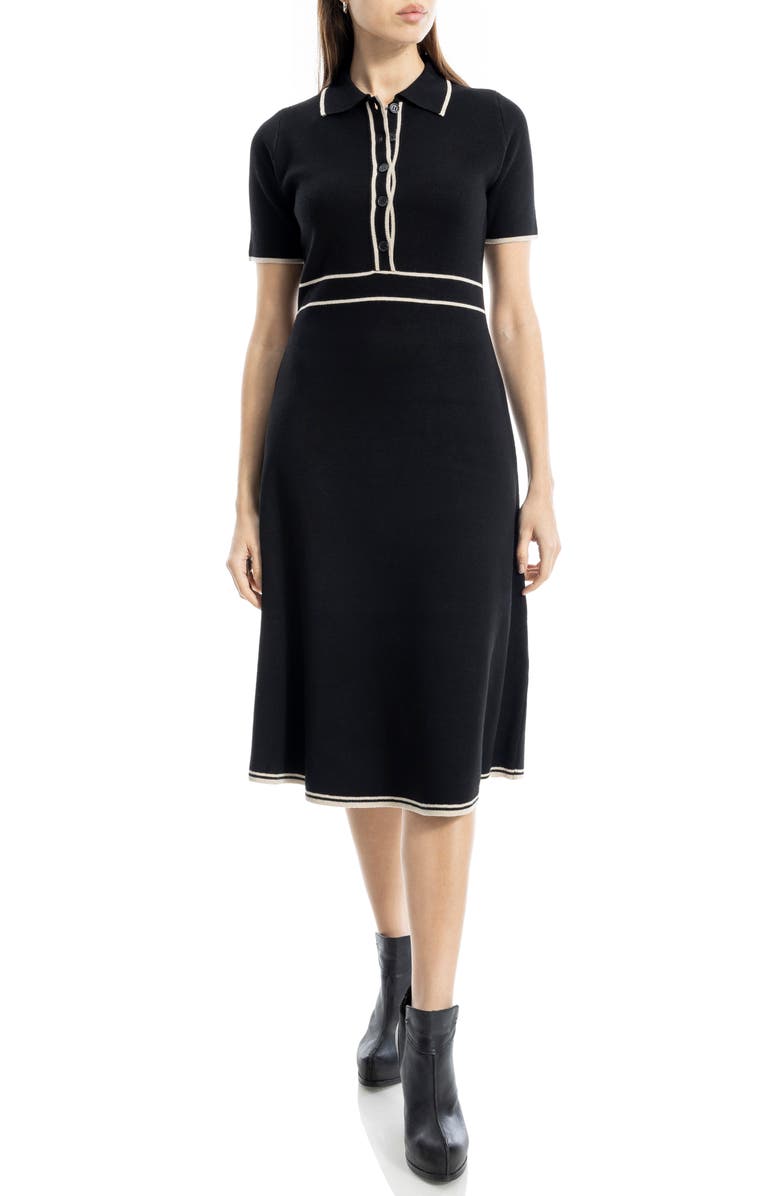 MAX STUDIO Short Sleeve Sweater Dress, Main, color, Black/ Bone