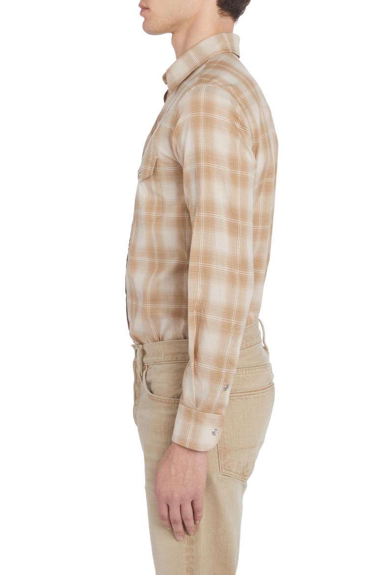 Dégradé Plaid Brushed Cotton Snap-Up Western Shirt, Alternate, color, COMBO SAND