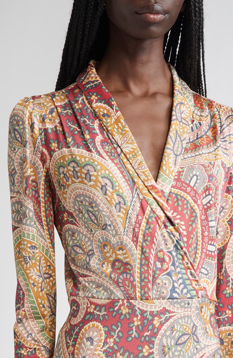 Etro Paisley Print Long Sleeve Faux Wrap Jersey Dress, Alternate, color, Stampa F.do Bordeaux