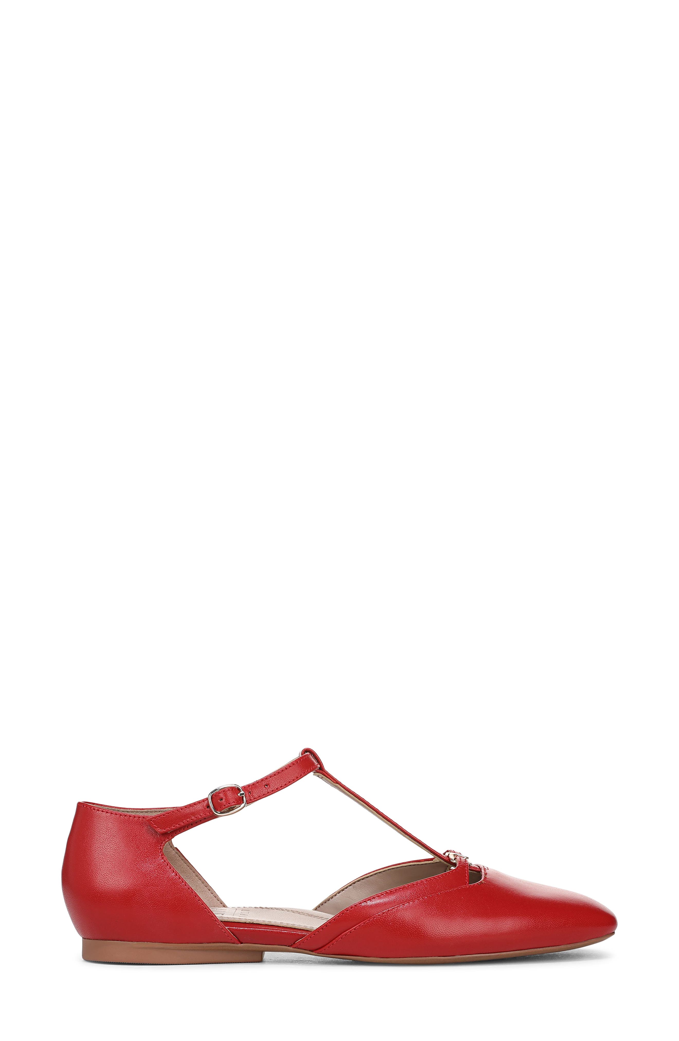 Naturalizer Caresse T-Strap Flat, Alternate, color, Red Leather