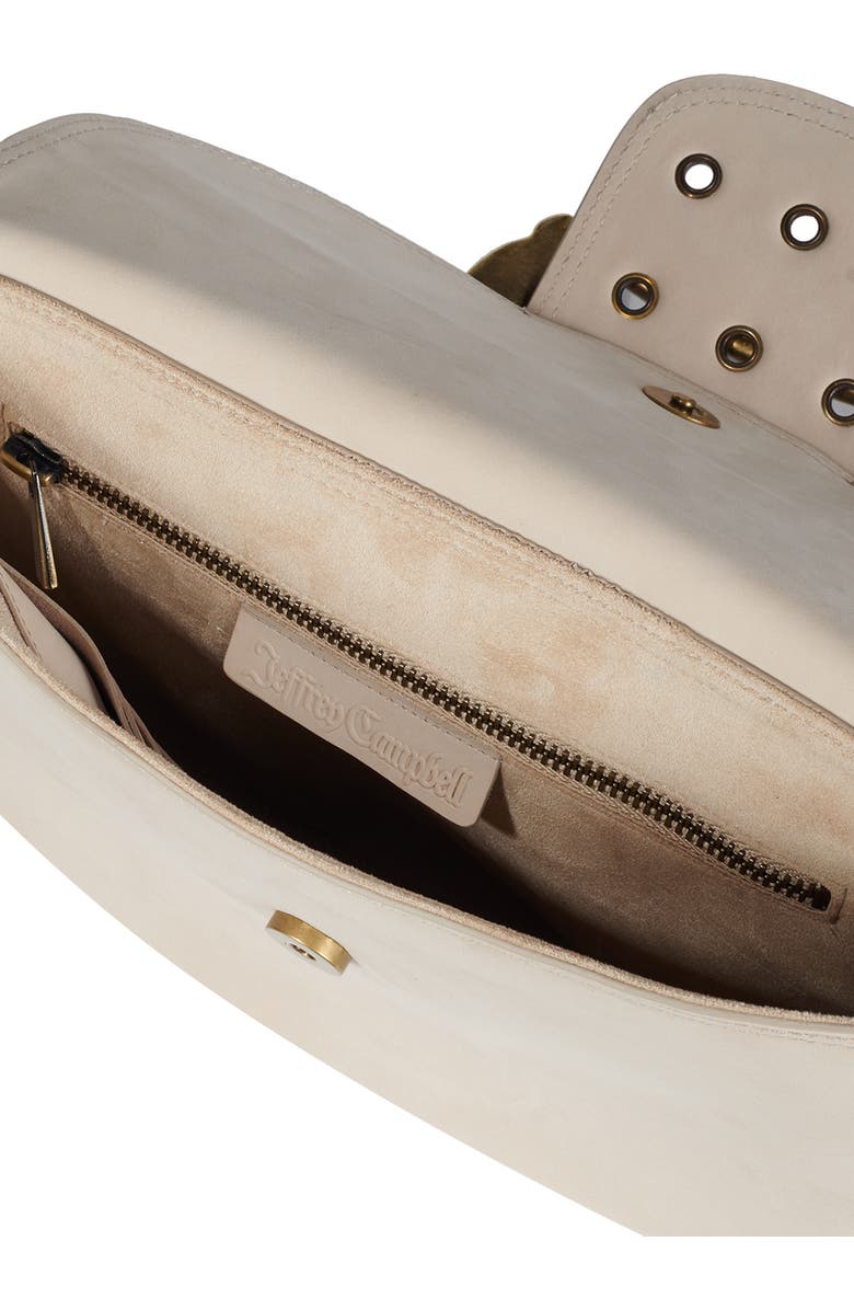 Jeffrey Campbell Side-Quest Leather Crossbody Bag, Alternate, color, Ivory Nubuck Bronze